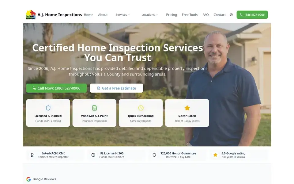 A.J. Home Inspections website